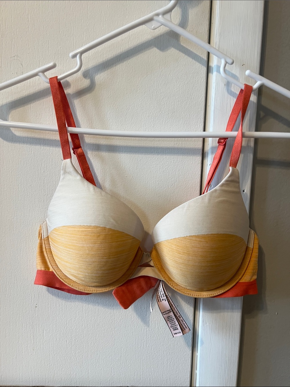 Victoria's Secret Cream & Yellow Padded Bra with Coral Straps